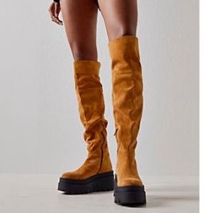 Free People NWB London Calling Wedge Over the Knee Boots size 8 in Cognac